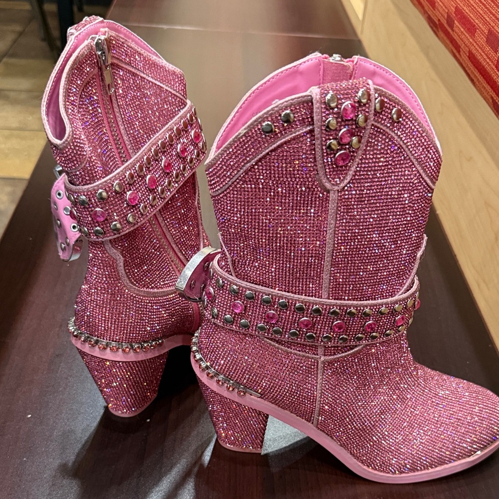 Dolls Kill Pink Rhinestone Heeled Boots size 8